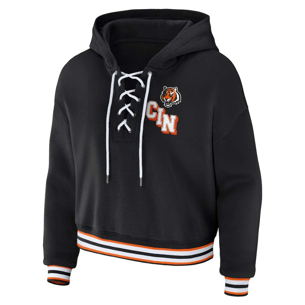 Cincinnati Bengals WEAR by Erin Andrews Women's Plus Size Lace-Up Pullover Hoodie - Black - NFL