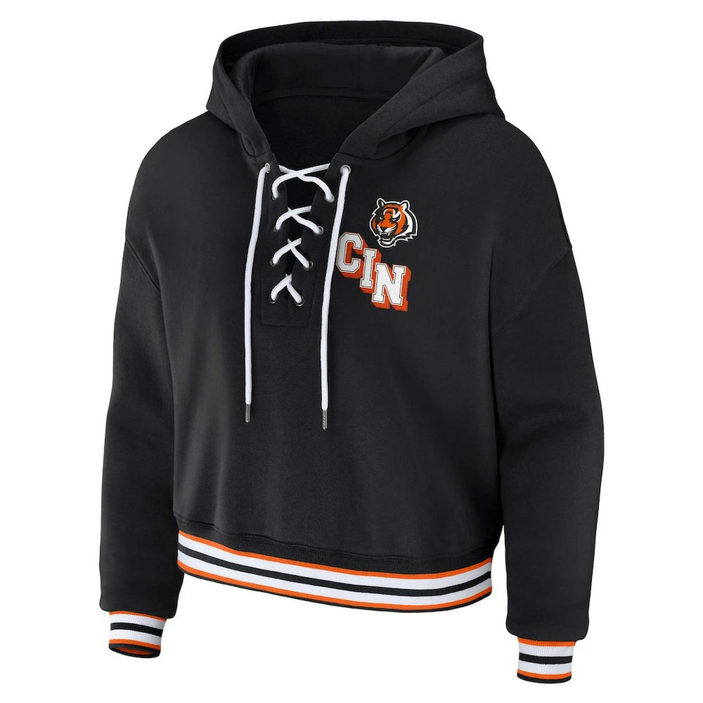 Cincinnati Bengals WEAR by Erin Andrews Women's Plus Size Lace-Up Pullover Hoodie - Black - NFL