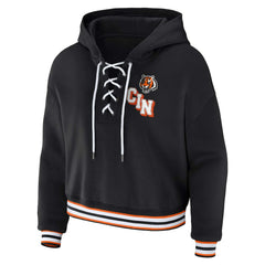Cincinnati Bengals WEAR by Erin Andrews Women's Plus Size Lace-Up Pullover Hoodie - Black - NFL