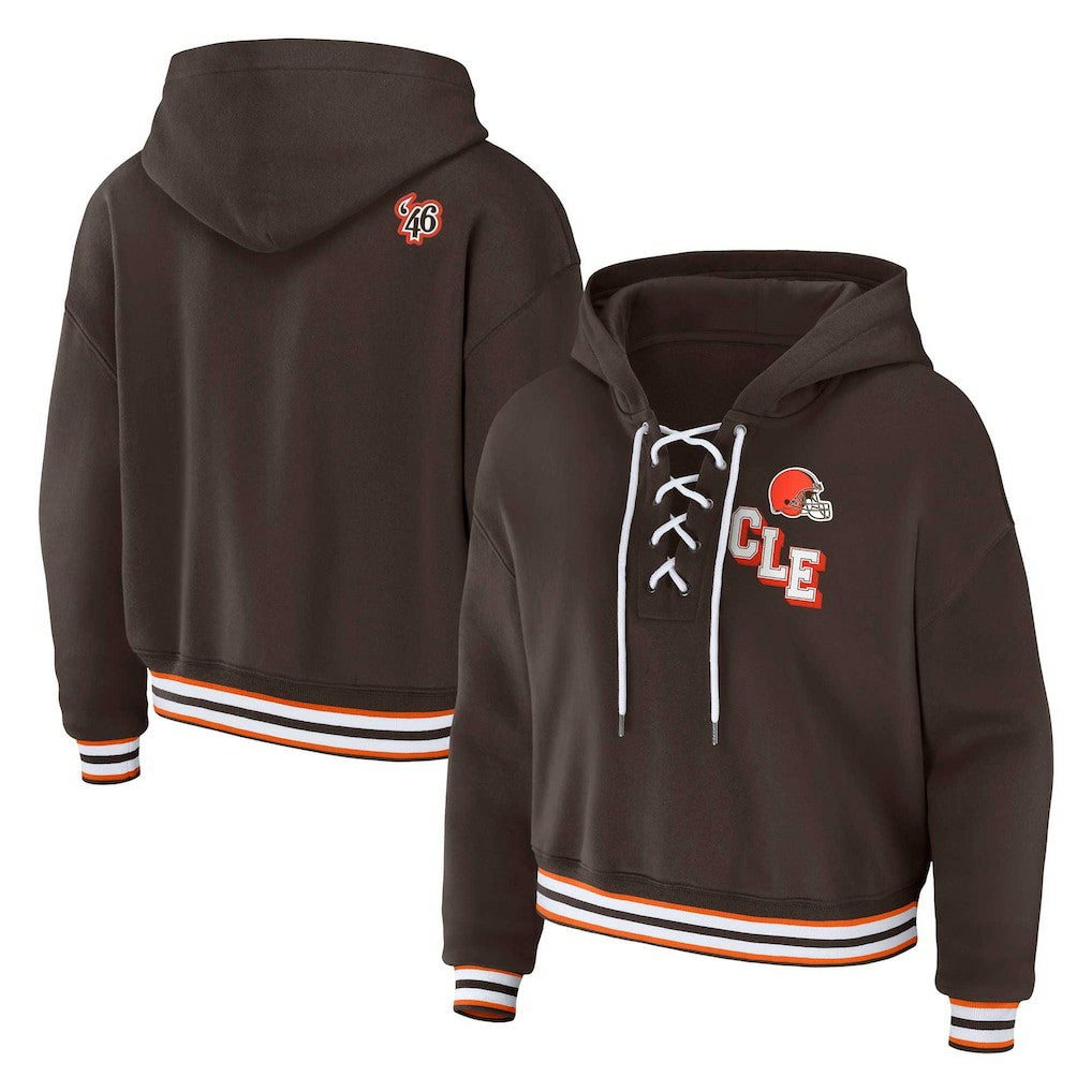 Cleveland Browns WEAR by Erin Andrews Women's Plus Size Lace-Up Pullover Hoodie - Brown - NFL