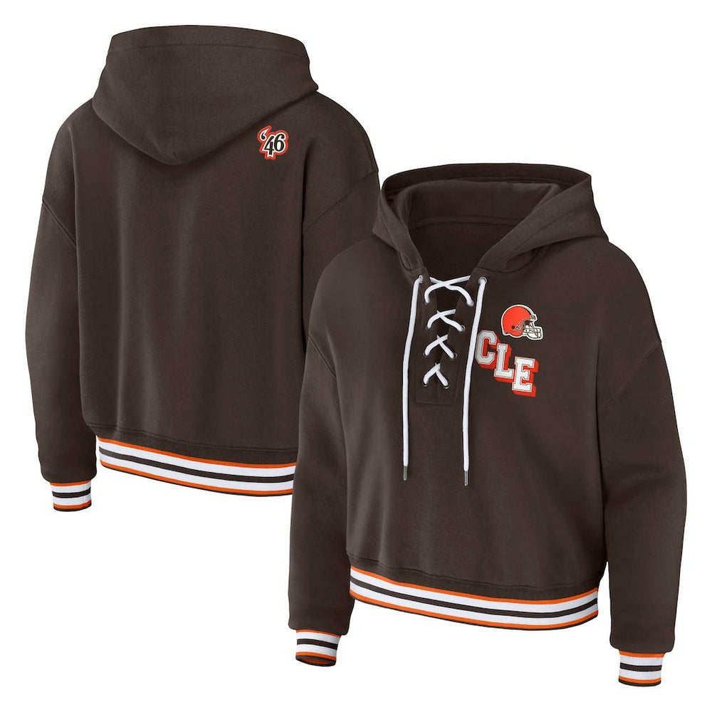 Cleveland Browns WEAR by Erin Andrews Women's Plus Size Lace-Up Pullover Hoodie - Brown - NFL