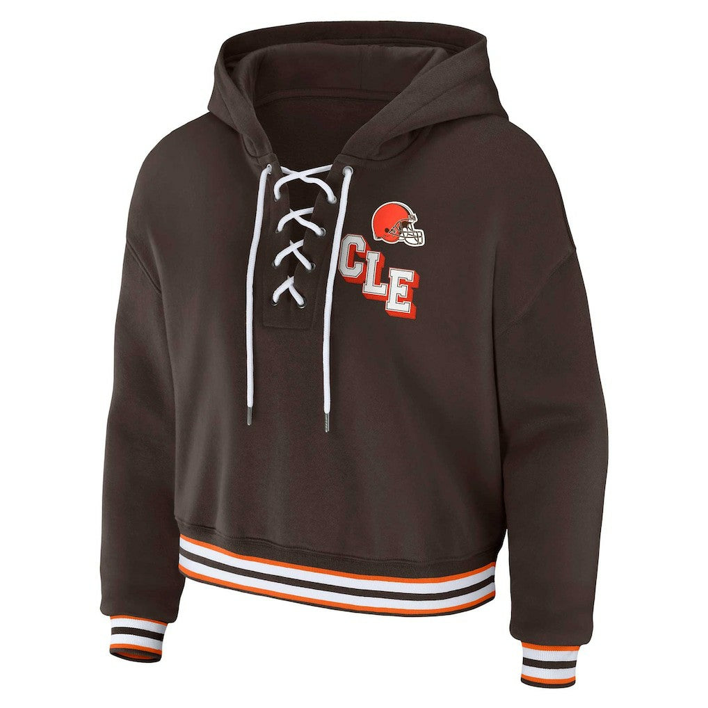 Cleveland Browns WEAR by Erin Andrews Women's Plus Size Lace-Up Pullover Hoodie - Brown - NFL