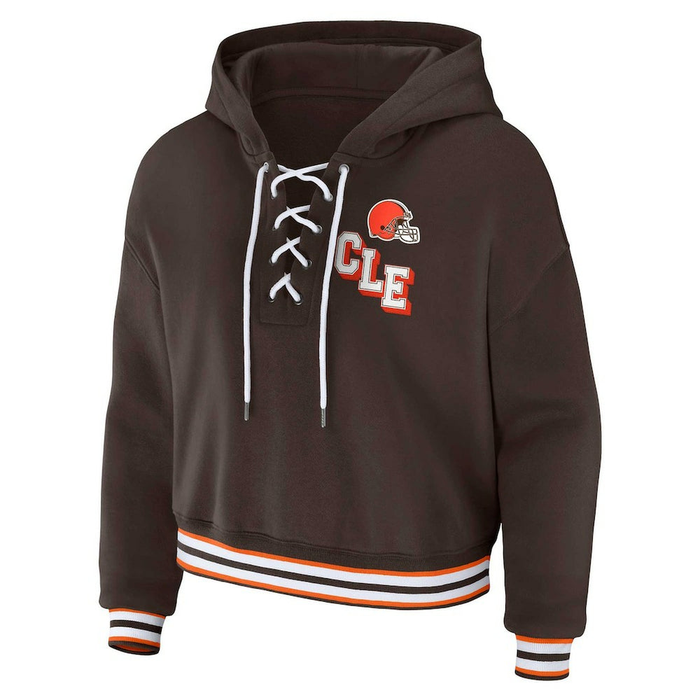 Cleveland Browns WEAR by Erin Andrews Women's Plus Size Lace-Up Pullover Hoodie - Brown - NFL