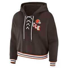 Cleveland Browns WEAR by Erin Andrews Women's Plus Size Lace-Up Pullover Hoodie - Brown - NFL