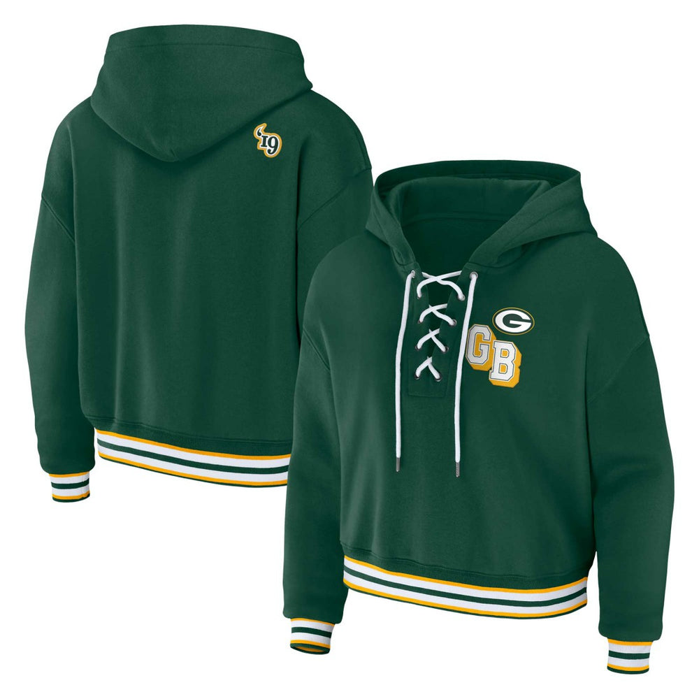 Green Bay Packers WEAR by Erin Andrews Women's Plus Size Lace-Up Pullover Hoodie - Green - NFL