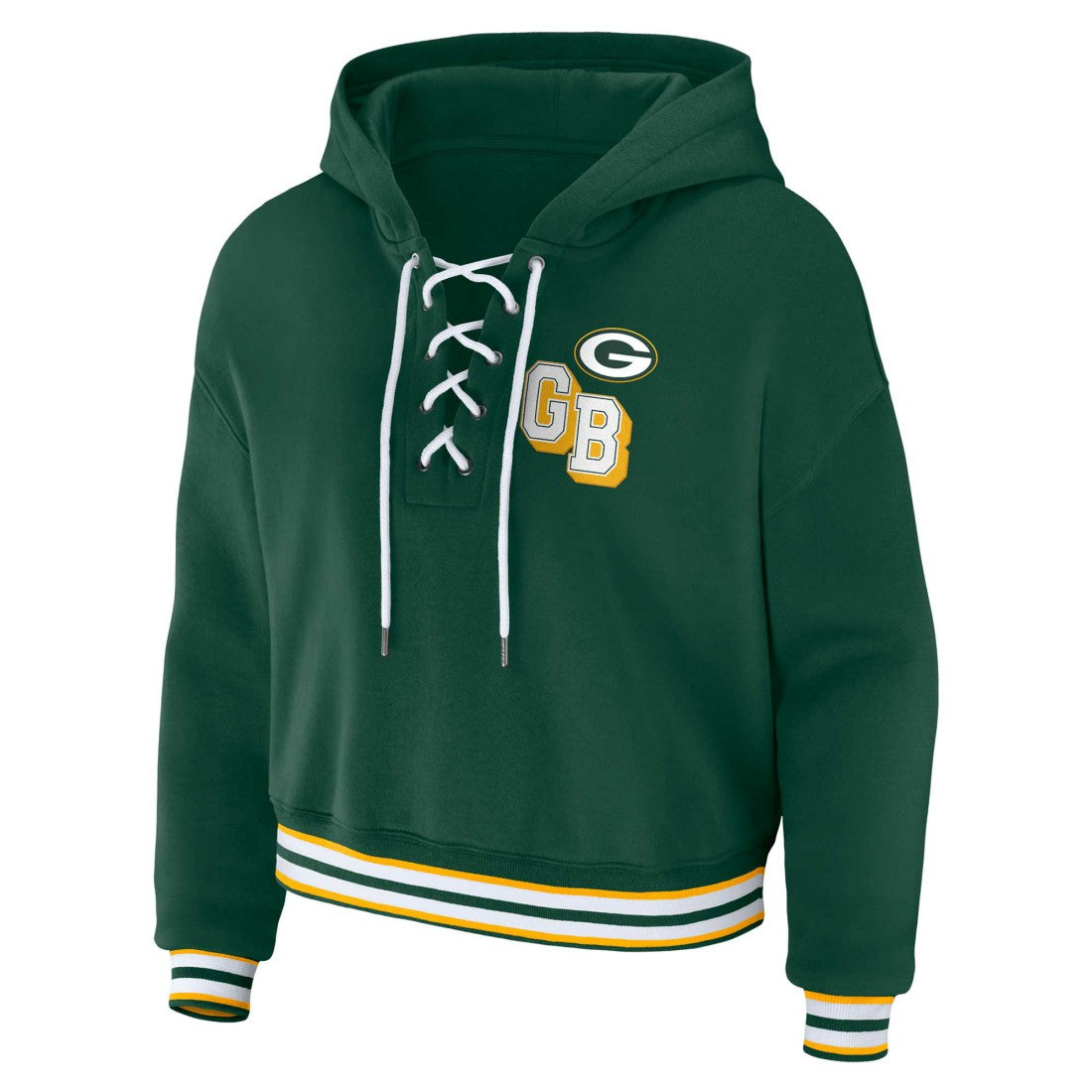 Green Bay Packers WEAR by Erin Andrews Women's Plus Size Lace-Up Pullover Hoodie - Green - NFL