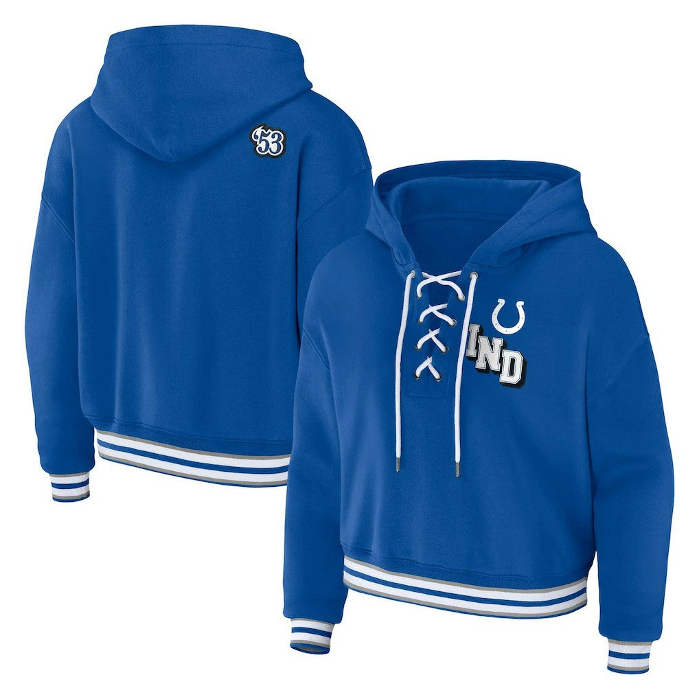 Indianapolis Colts WEAR by Erin Andrews Women's Plus Size Lace-Up Pullover Hoodie - Royal - NFL