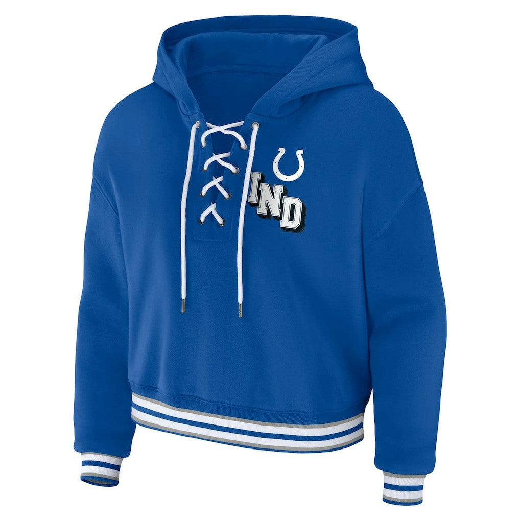 Indianapolis Colts WEAR by Erin Andrews Women's Plus Size Lace-Up Pullover Hoodie - Royal - NFL