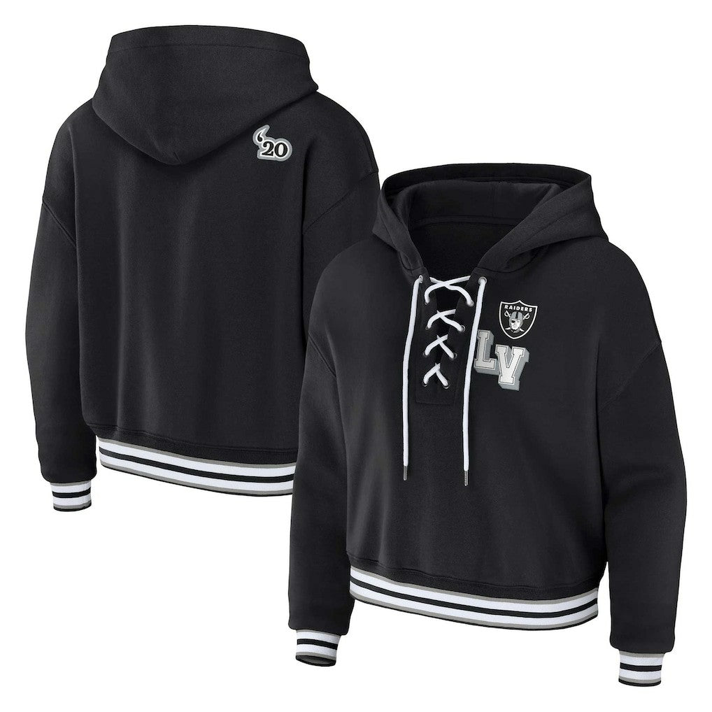 Las Vegas Raiders WEAR by Erin Andrews Women's Plus Size Lace-Up Pullover Hoodie - Black - NFL