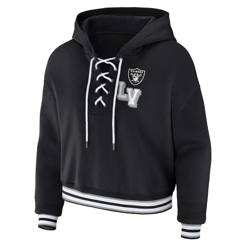 Las Vegas Raiders WEAR by Erin Andrews Women's Plus Size Lace-Up Pullover Hoodie - Black - NFL