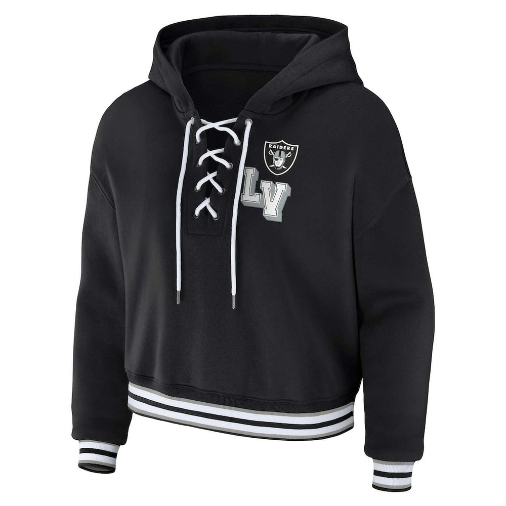 Las Vegas Raiders WEAR by Erin Andrews Women's Plus Size Lace-Up Pullover Hoodie - Black - NFL