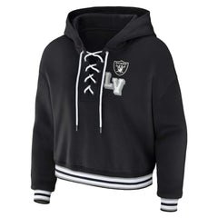 Las Vegas Raiders WEAR by Erin Andrews Women's Plus Size Lace-Up Pullover Hoodie - Black - NFL