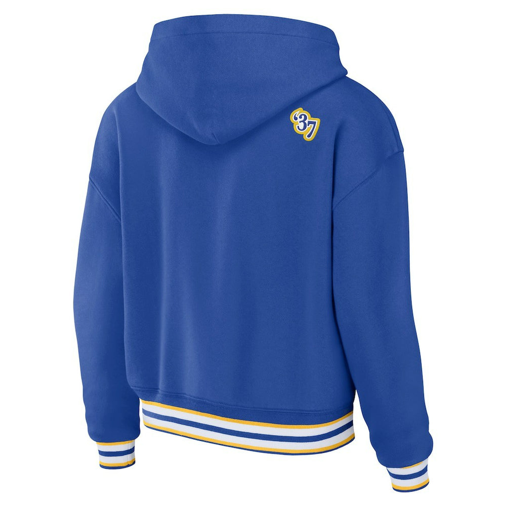 Los Angeles Rams WEAR by Erin Andrews Women's Plus Size Lace-Up Pullover Hoodie - Royal - NFL