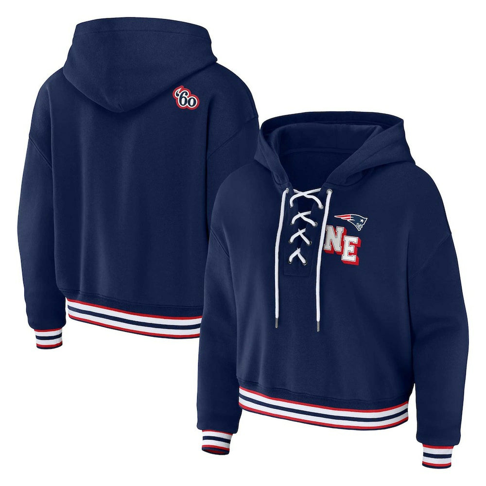 New England Patriots WEAR by Erin Andrews Women's Plus Size Lace-Up Pullover Hoodie - Navy - NFL