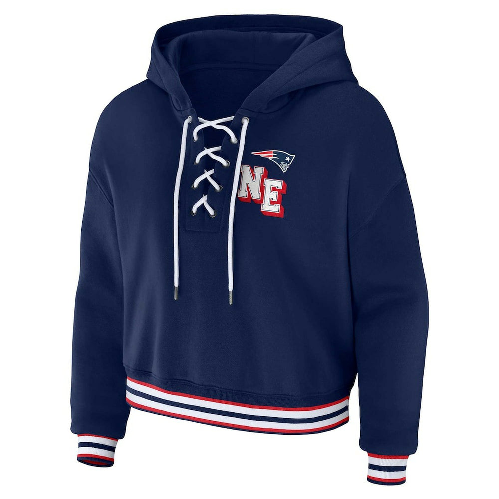 New England Patriots WEAR by Erin Andrews Women's Plus Size Lace-Up Pullover Hoodie - Navy - NFL