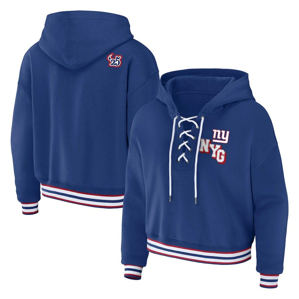 New York Giants WEAR by Erin Andrews Women's Plus Size Lace-Up Pullover Hoodie - Royal - NFL