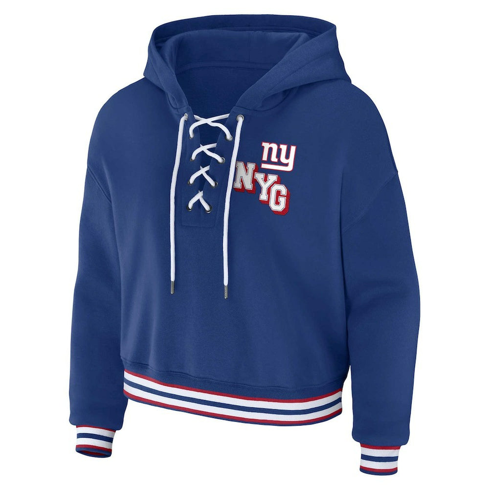 New York Giants WEAR by Erin Andrews Women's Plus Size Lace-Up Pullover Hoodie - Royal - NFL