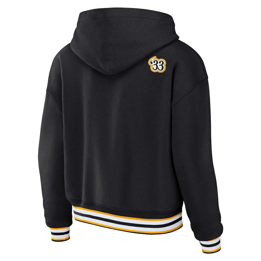 Pittsburgh Steelers WEAR by Erin Andrews Women's Plus Size Lace-Up Pullover Hoodie - Black - NFL