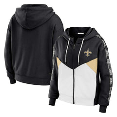 New Orleans Saints WEAR by Erin Andrews Women's Plus Size Color Block Full-Zip Hoodie - Black/White - NFL