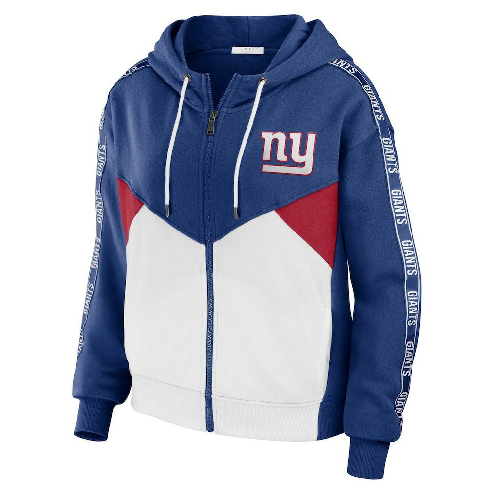 New York Giants WEAR by Erin Andrews Women's Plus Size Color Block Full-Zip Hoodie - Royal/White - NFL