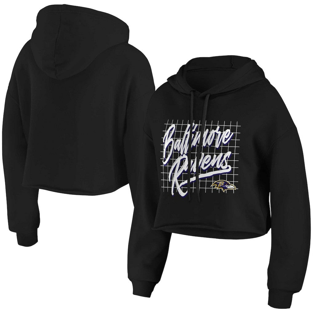 Baltimore Ravens WEAR by Erin Andrews Women's Domestic Cropped Pullover Hoodie - Black - NFL
