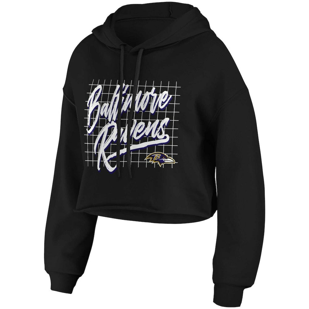 Baltimore Ravens WEAR by Erin Andrews Women's Domestic Cropped Pullover Hoodie - Black - NFL