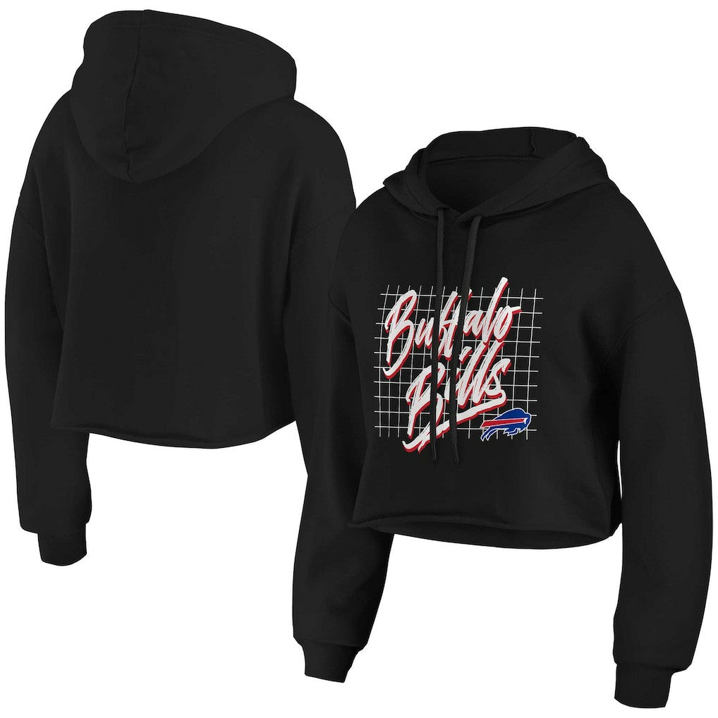 Buffalo Bills WEAR by Erin Andrews Women's Domestic Cropped Pullover Hoodie - Black - NFL