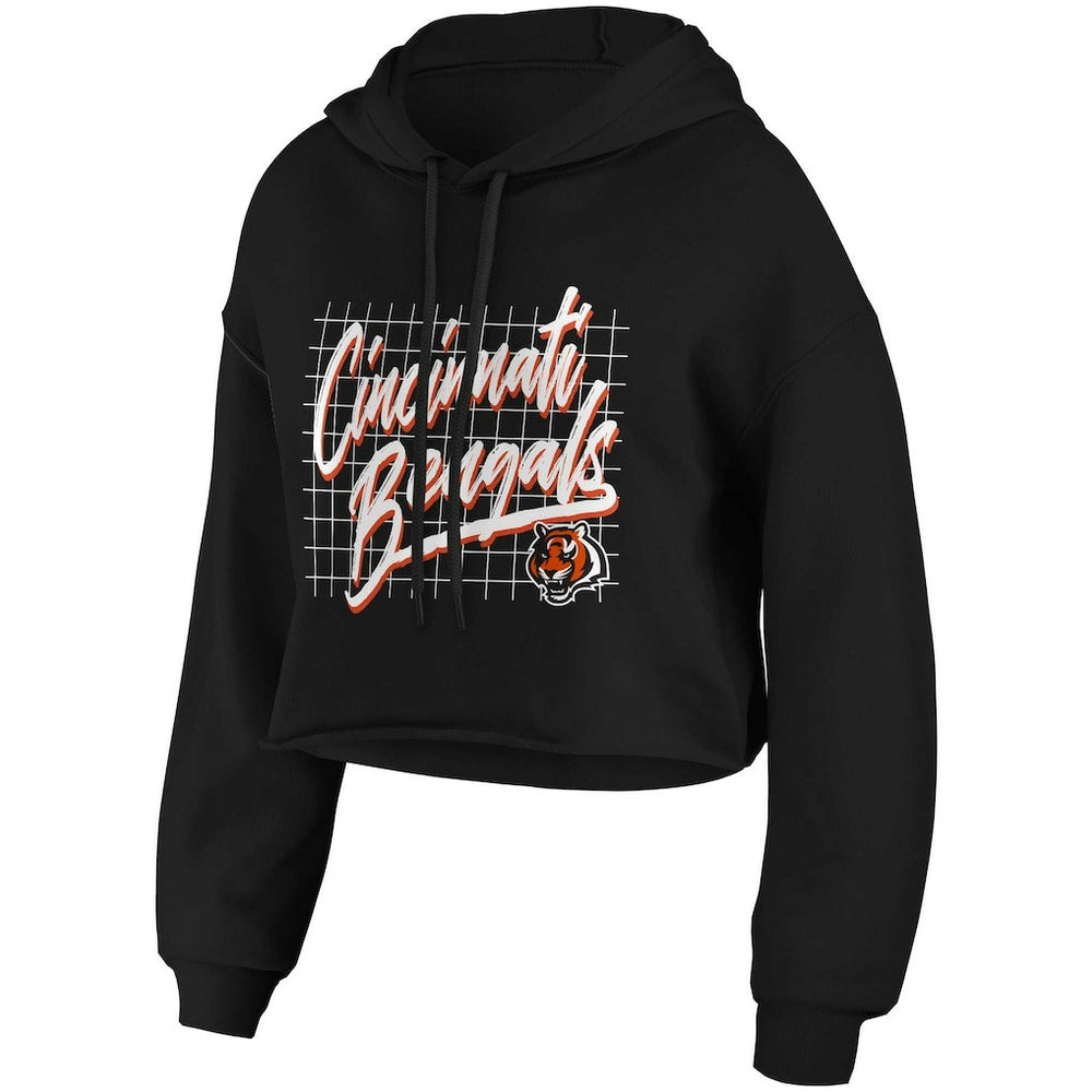 Cincinnati Bengals WEAR by Erin Andrews Women's Domestic Cropped Pullover Hoodie - Black - NFL