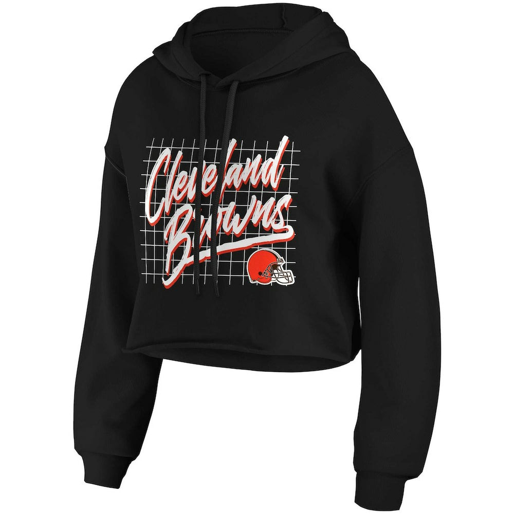 Cleveland Browns WEAR by Erin Andrews Women's Domestic Cropped Pullover Hoodie - Black - NFL