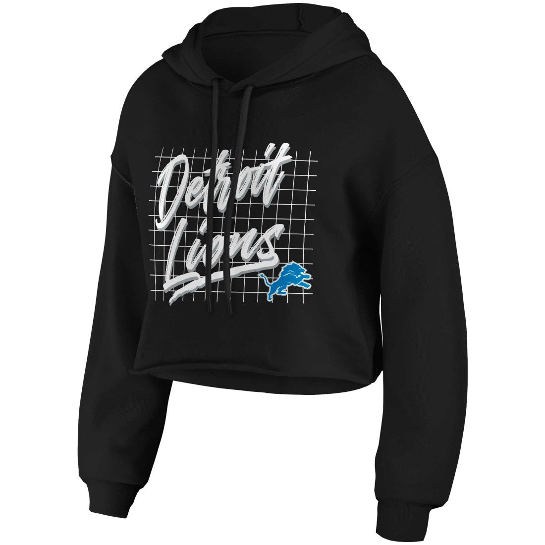 Detroit Lions WEAR by Erin Andrews Women's Domestic Cropped Pullover Hoodie - Black - NFL