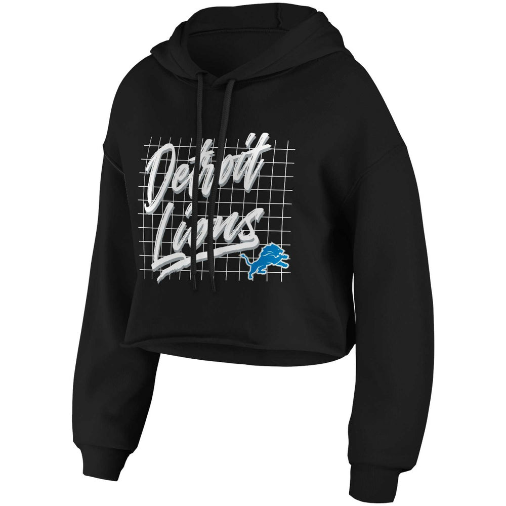Detroit Lions WEAR by Erin Andrews Women's Domestic Cropped Pullover Hoodie - Black - NFL