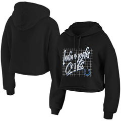 Indianapolis Colts WEAR by Erin Andrews Women's Domestic Cropped Pullover Hoodie - Black - NFL
