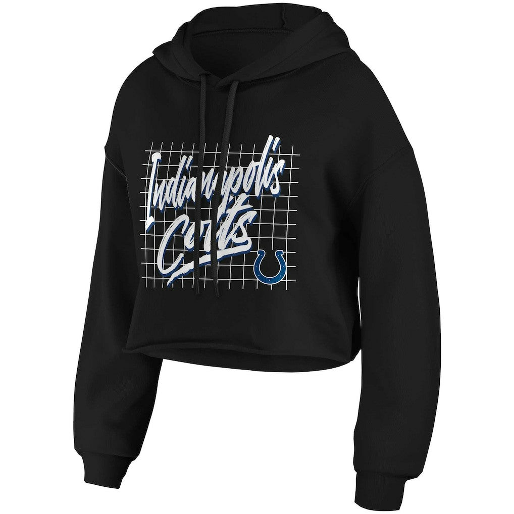 Indianapolis Colts WEAR by Erin Andrews Women's Domestic Cropped Pullover Hoodie - Black - NFL
