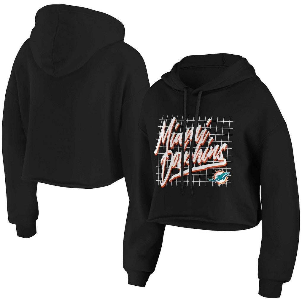 Miami Dolphins WEAR by Erin Andrews Women's Domestic Cropped Pullover Hoodie - Black - NFL
