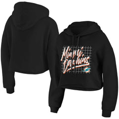 Miami Dolphins WEAR by Erin Andrews Women's Domestic Cropped Pullover Hoodie - Black - NFL