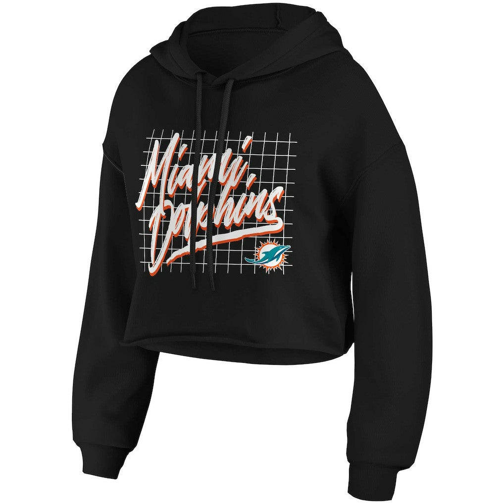 Miami Dolphins WEAR by Erin Andrews Women's Domestic Cropped Pullover Hoodie - Black - NFL