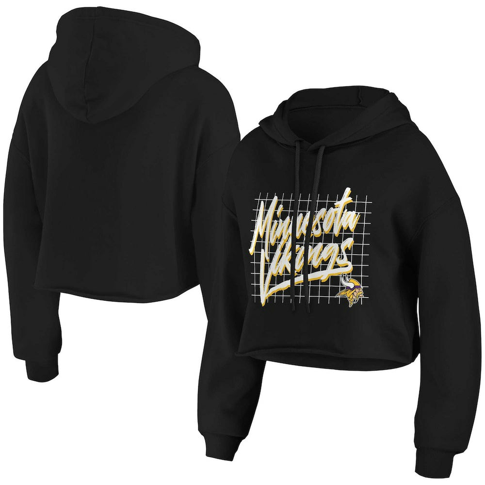 Minnesota Vikings WEAR by Erin Andrews Women's Domestic Cropped Pullover Hoodie - Black - NFL