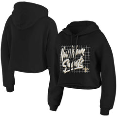 New Orleans Saints WEAR by Erin Andrews Women's Domestic Cropped Pullover Hoodie - Black - NFL