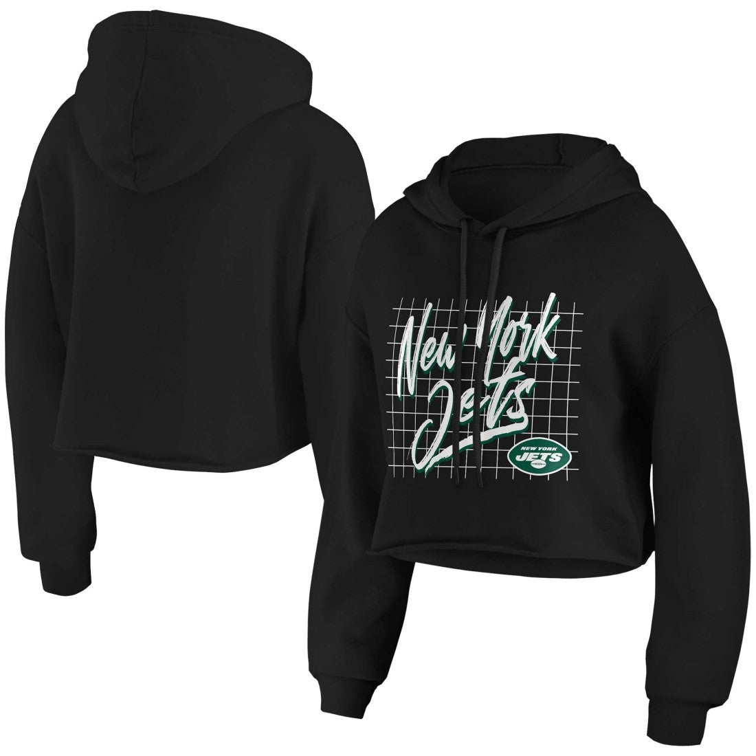 New York Jets WEAR by Erin Andrews Women's Domestic Cropped Pullover Hoodie - Black - NFL