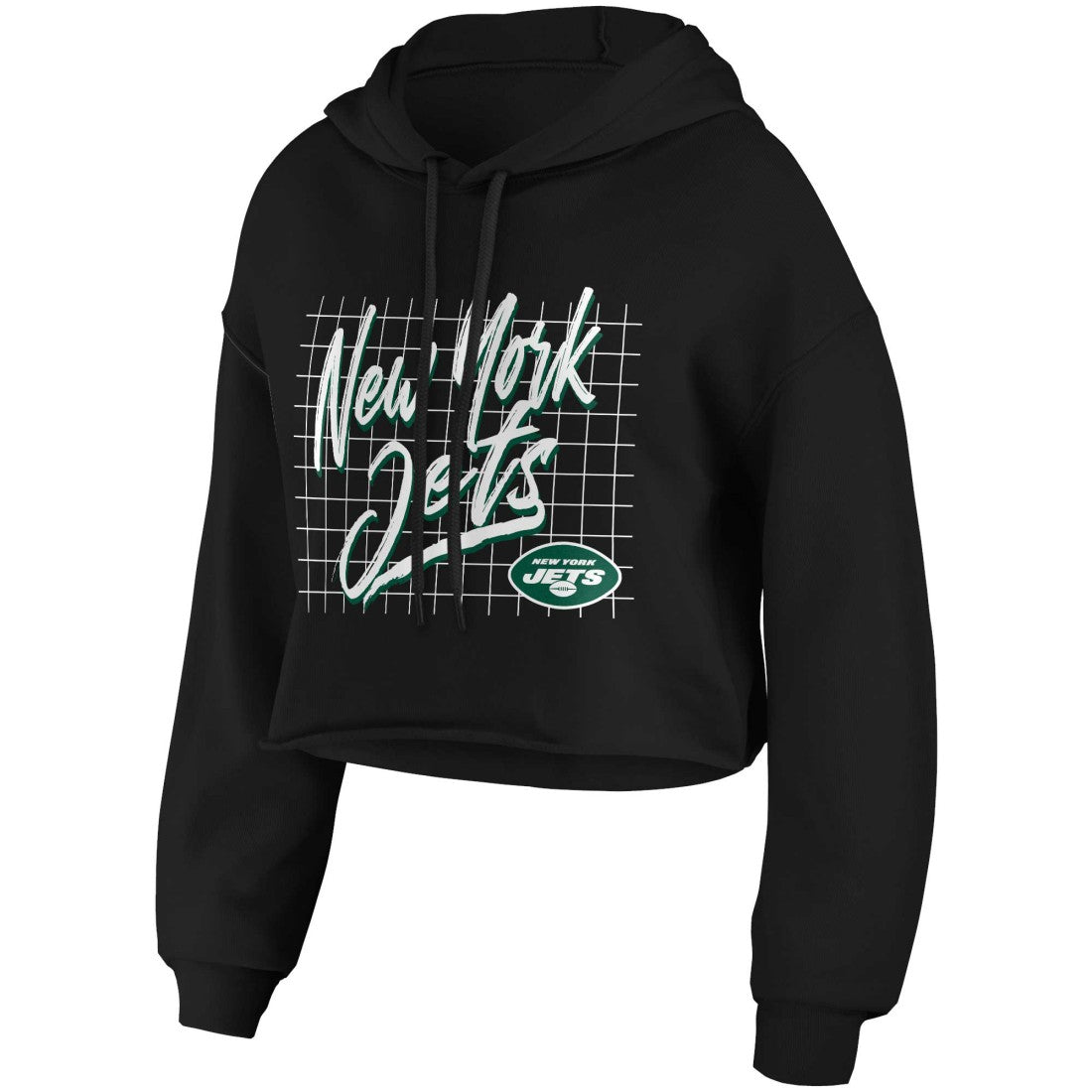 New York Jets WEAR by Erin Andrews Women's Domestic Cropped Pullover Hoodie - Black - NFL