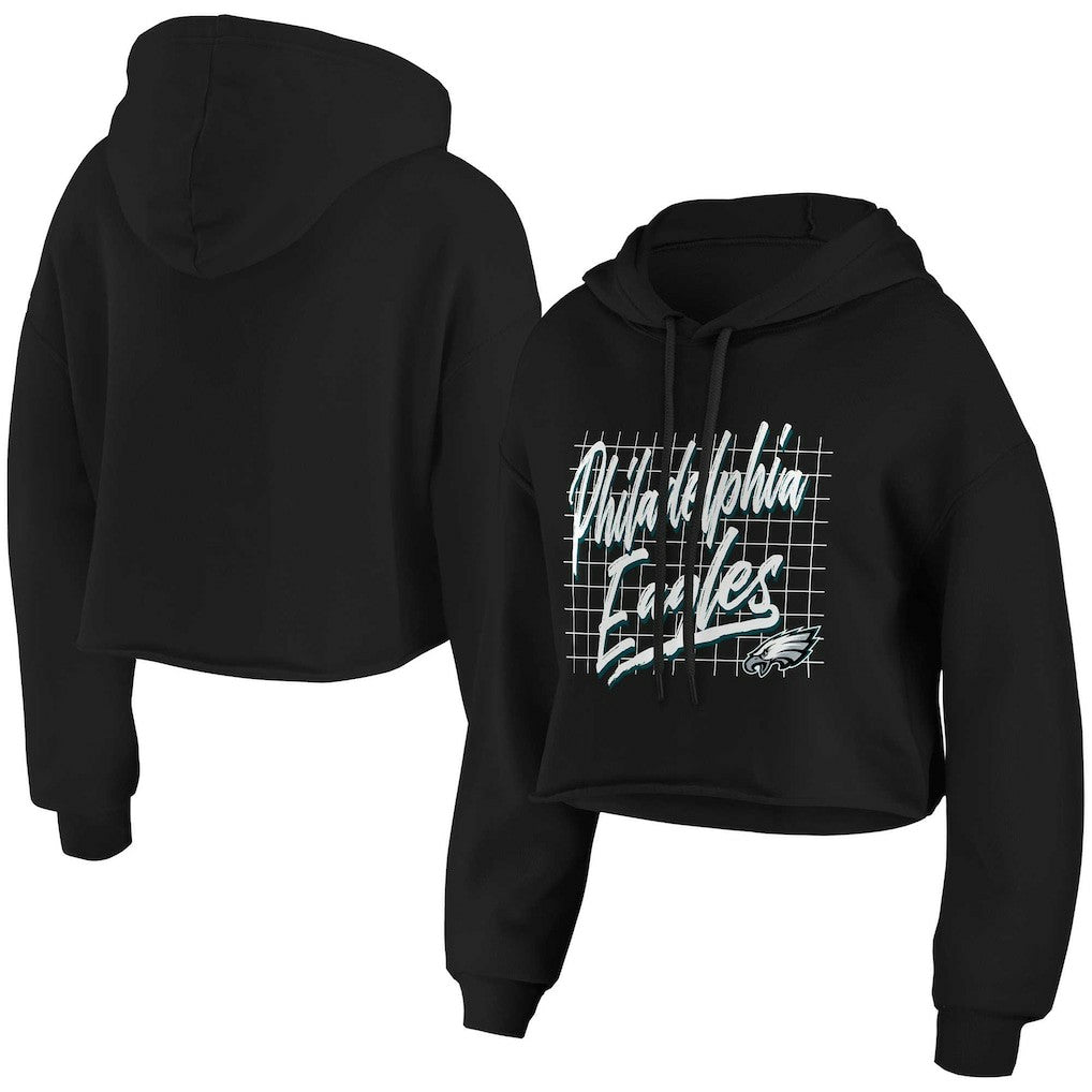 Philadelphia Eagles WEAR by Erin Andrews Women's Domestic Cropped Pullover Hoodie - Black - NFL