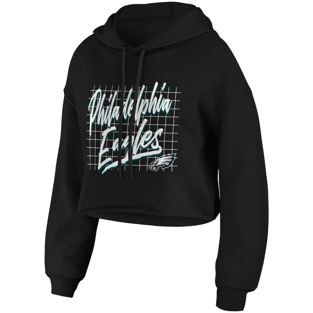 Philadelphia Eagles WEAR by Erin Andrews Women's Domestic Cropped Pullover Hoodie - Black - NFL