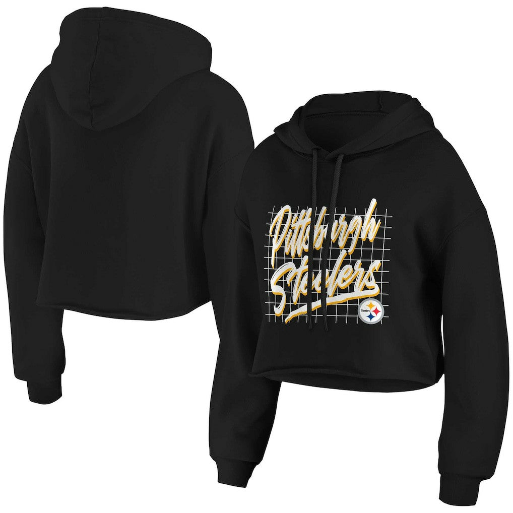 Pittsburgh Steelers WEAR by Erin Andrews Women's Domestic Cropped Pullover Hoodie - Black - NFL