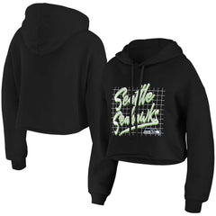 Seattle Seahawks WEAR by Erin Andrews Women's Domestic Cropped Pullover Hoodie - Black - NFL