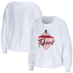 Atlanta Falcons WEAR by Erin Andrews Women's Domestic Cropped Long Sleeve T-Shirt - White - NFL