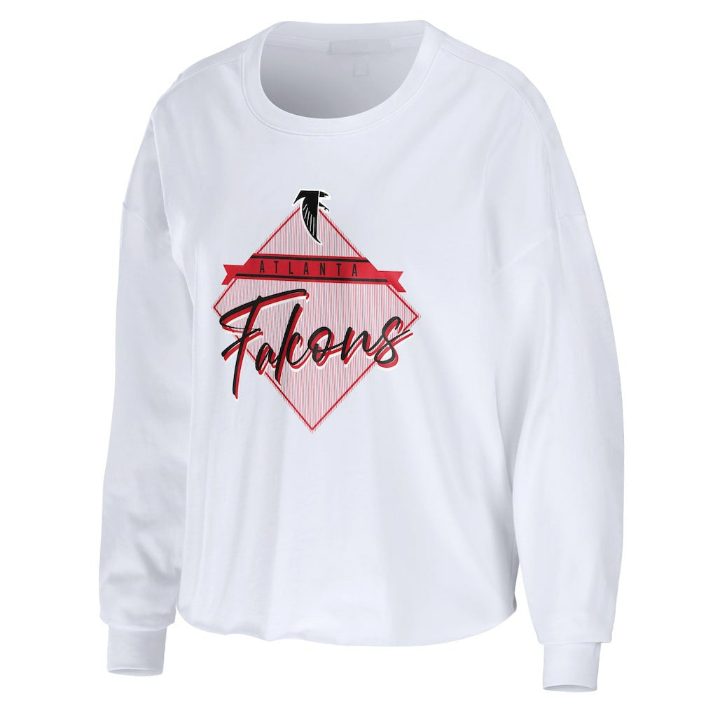 Atlanta Falcons WEAR by Erin Andrews Women's Domestic Cropped Long Sleeve T-Shirt - White - NFL