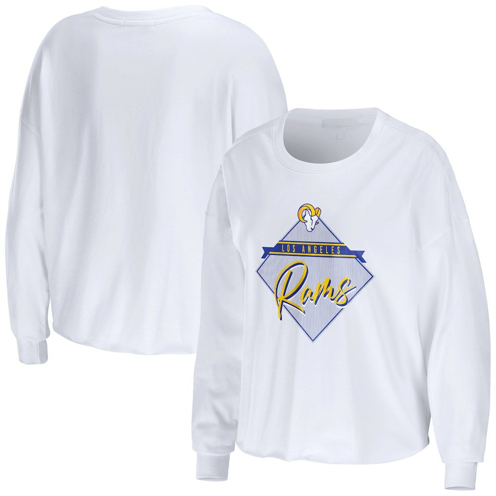 Los Angeles Rams WEAR by Erin Andrews Women's Domestic Cropped Long Sleeve T-Shirt - White - NFL