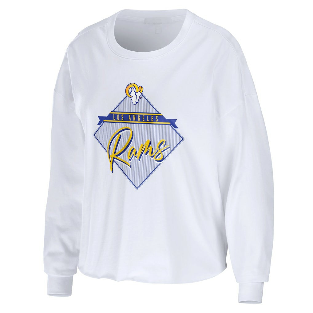 Los Angeles Rams WEAR by Erin Andrews Women's Domestic Cropped Long Sleeve T-Shirt - White - NFL