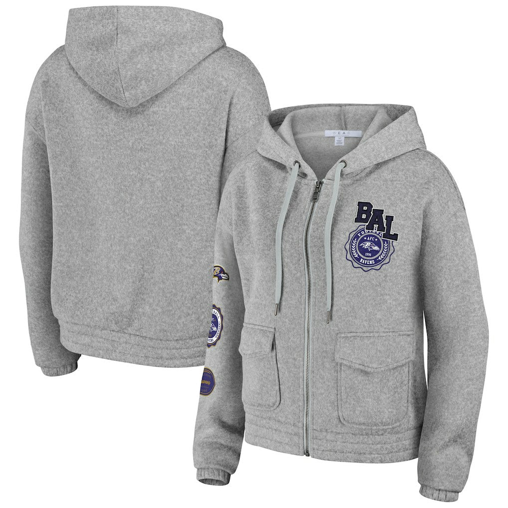 Baltimore Ravens WEAR by Erin Andrews Women's Full-Zip Hoodie - Heather Gray - NFL