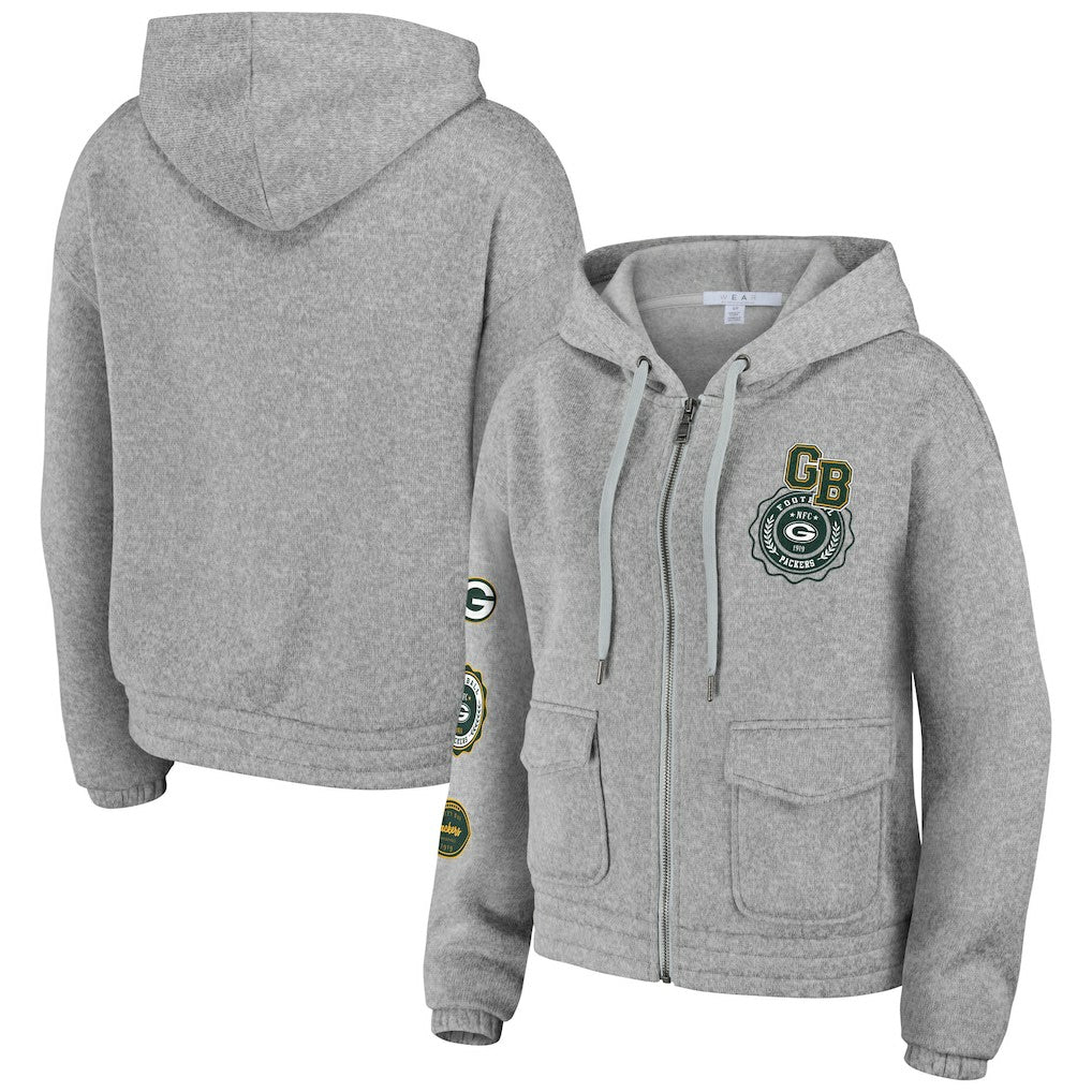 Green Bay Packers WEAR by Erin Andrews Women's Full-Zip Hoodie - Heather Gray - NFL